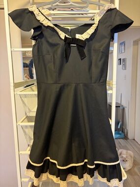 Black Lace-Trim Bow Dress